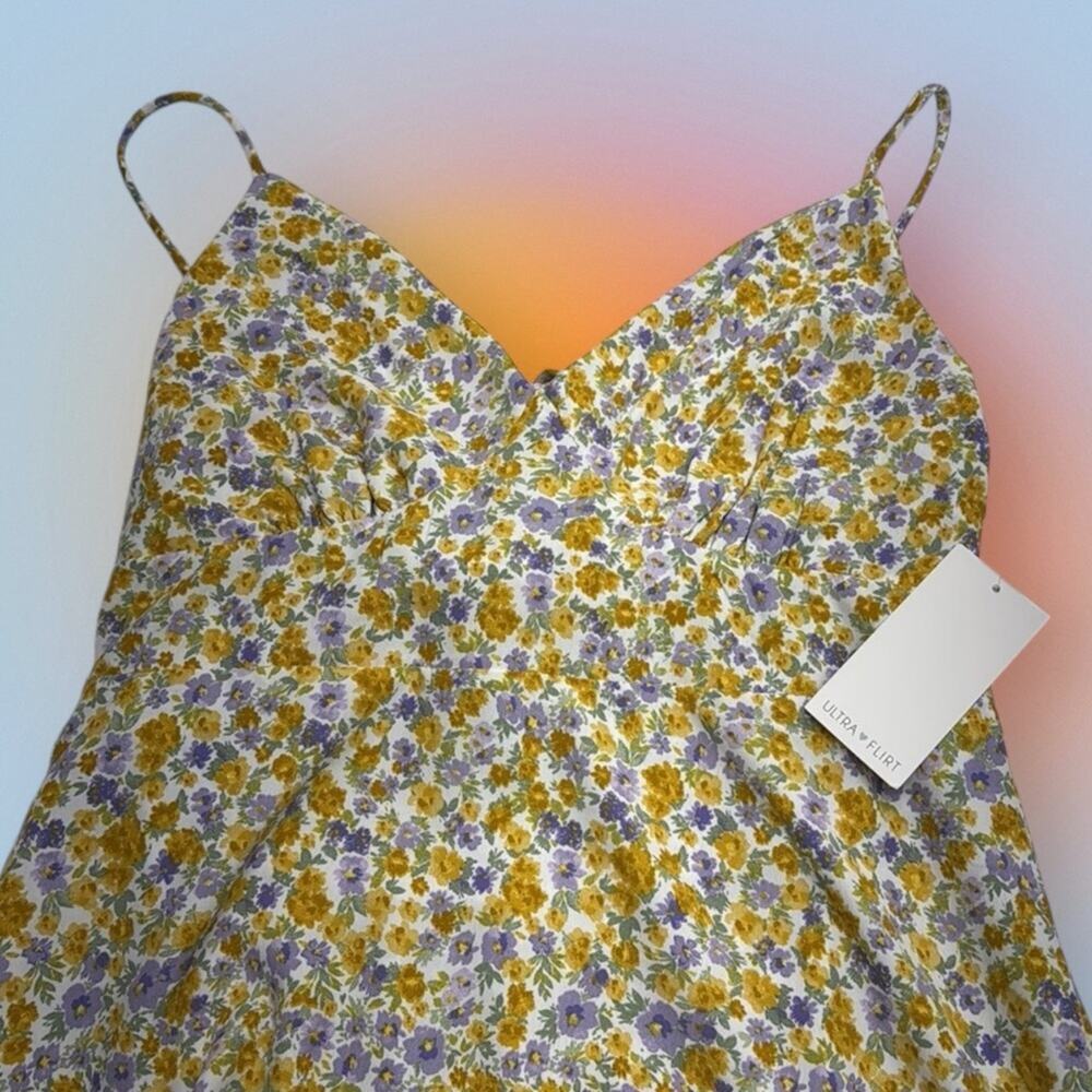 ULTRA FLIRT Women’s 1X Yellow Floral SMOCKED TIERED MIDI Dress 🌟 - Picture 2 of 4